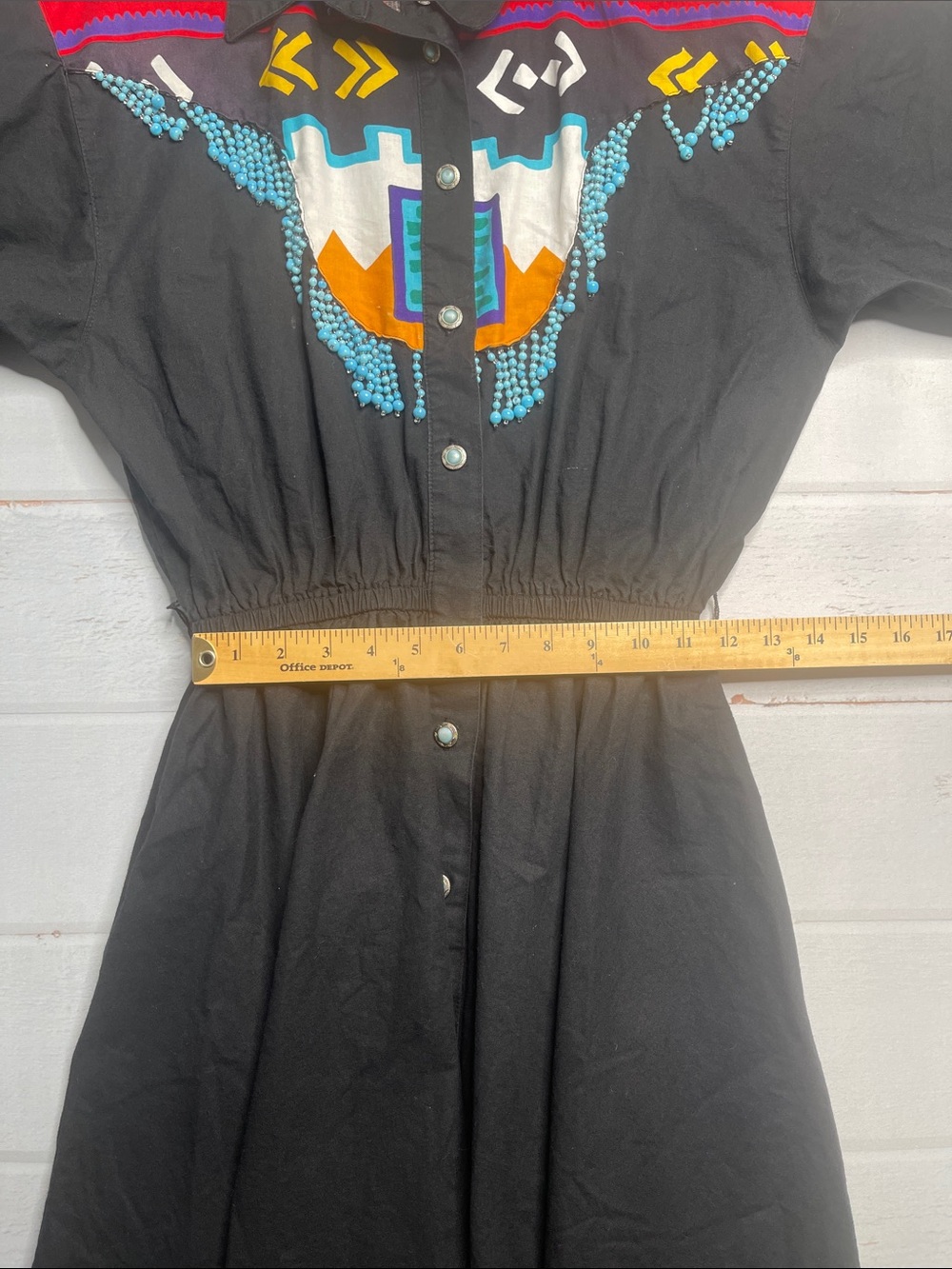 90s Western Dress 10 D. Frank USA Rodeo Queen Cowgirl Vintage Black Beads Fringe - Picture 13 of 15